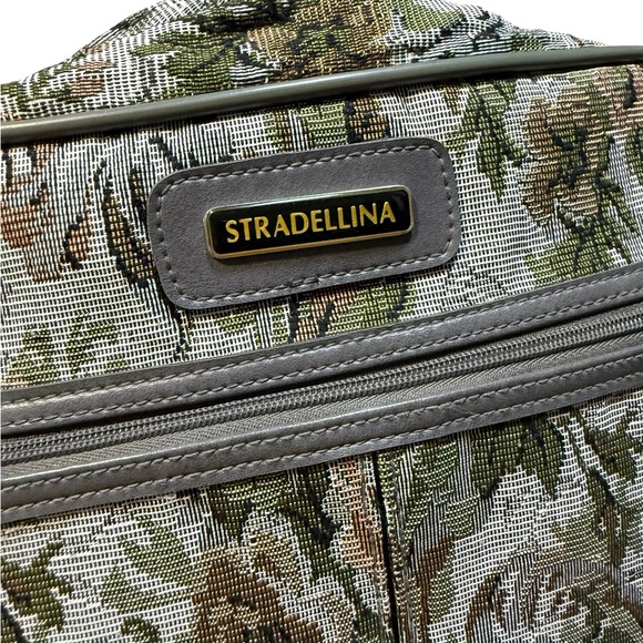 Vintage Stradellina Gray-Green Floral Tapestry Carry-On Luggage Bag Retro - Picture 7 of 10